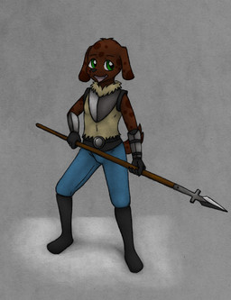 anthro armor belt black_nose black_spots boots bottomwear claws clothed clothing cosplay dark_body eyebrows female footwear gauntlets gloves green_eyes handwear head_tuft holding_melee_weapon holding_object holding_polearm holding_spear holding_weapon looking_aside melee_weapon narrow_hips open_mouth pants polearm shoes simple_background smile solo spear spots standing teeth thin_calves thin_legs thin_thighs tuft weapon animew nintendo pokemon coco_chockshund_(animew) canid canine canis domestic_dog generation_4_pokemon lucario mammal pokemon_(species) hi_res