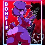 anthro big_breasts big_butt breasts butt crossgender electric_guitar female fingers guitar heart_symbol mtf_crossgender musical_instrument nude pink_eyes plucked_string_instrument scut_tail short_tail solo string_instrument tail text stormkinght five_nights_at_freddy's fredina's_nightclub scottgames bonfie_(cryptiacurves) bonnie_(fnaf) lagomorph leporid mammal rabbit 2023 character_name digital_media_(artwork)