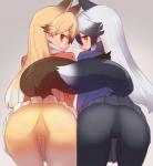 bent_over blonde_hair blush bottomwear brown_eyes butt camel_toe clothing duo female grey_hair hair jacket legwear long_hair looking_at_viewer looking_back open_mouth panties pantyhose presenting skirt spread_legs spreading topwear underwear smiyao kemono_friends ezo_red_fox_(kemono_friends) silver_fox_(kemono_friends) animal_humanoid canid canid_humanoid canine canine_humanoid fox_humanoid humanoid mammal mammal_humanoid alternate_version_at_source portrait three-quarter_portrait