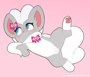 anthro blush butt female genitals leg_glider_position pawpads raised_leg sex simple_background solo vulva porldraws nintendo pokemon cinccino generation_5_pokemon pokemon_(species) absurd_res hi_res