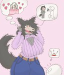 anthro big_breasts blush breasts clothed clothing female fur hair heart_symbol proposal ring_(jewelry) simple_background smile tail ketamint scp_foundation scp-1471-a canid canine mammal digital_media_(artwork) hi_res