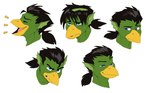 angry anthro beak black_hair blue_eyes eyebrows eyes_closed frown green_body green_scales hair male open_beak open_mouth ponytail raised_eyebrow scales smile smirk solo mtraon asian_mythology east_asian_mythology japanese_mythology mythology kappa reptile scalie yokai expression_sheet headshot_portrait portrait