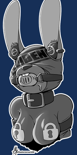 anthro bdsm bondage bound clothing collar earplugs female gag gagged latex latex_clothing latex_skinsuit lock markings sensory_deprivation skinsuit solo tight_clothing masterzoroark666 disney zootopia judy_hopps lagomorph leporid mammal rabbit alpha_channel greyscale hi_res monochrome
