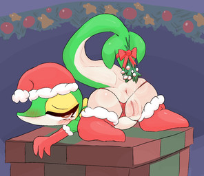 anus blush box christmas_clothing christmas_headwear christmas_stocking clothing container female feral genitals gift_box hat headgear headwear holidays mistletoe mistletoe_on_tail plant santa_hat solo tail vulva plinkyjuice christmas nintendo pokemon generation_5_pokemon pokemon_(species) snivy hi_res tagme