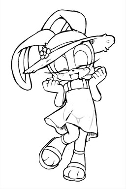 3_toes anthro black_nose clothing dress eyes_closed feet female footwear happy hat headgear headwear loli long_ears sandals shoes simple_background smile toes tongue translucent translucent_clothing translucent_dress white_background young gaturo sega sonic_the_hedgehog_(series) cream_the_rabbit lagomorph leporid mammal rabbit absurd_res hi_res monochrome