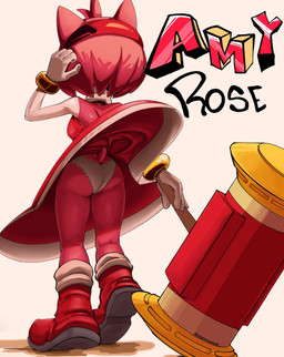 accessory anthro boots bracelet butt clothing dress female footwear fur gloves hair_accessory hairband hammer handwear jewelry looking_away panties pink_body pink_fur shoes simple_background solo tail tools underwear white_background elesonosequemas sega sonic_the_hedgehog_(series) amy_rose eulipotyphlan hedgehog mammal hi_res