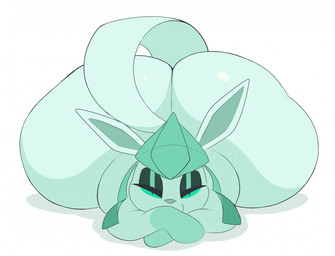 bedroom_eyes big_butt butt eyeshadow female feral green_eyes half-closed_eyes huge_butt looking_at_viewer lying makeup narrowed_eyes on_front overweight overweight_female overweight_feral seductive shadow smile smiling_at_viewer solo tail thick_thighs wide_hips arizonathevixen nintendo pokemon nezzi_(arizonathevixen) canid canine eeveelution generation_4_pokemon glaceon mammal pokemon_(species) hi_res