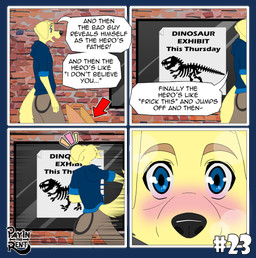 blush bone dialogue fossil humor male museum speech_bubble tear_trough text tuft walking ariesartist ben_(ariesartist) roger_(ariesartist) bird_dog canid canine canis dinosaur domestic_dog fennec_fox fox hunting_dog labrador mammal prehistoric_species reptile retriever scalie true_fox alpha_channel comic english_text hi_res