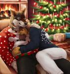 5_fingers anthro black_nose bottomwear brown_body brown_fur chair christmas_tree clothed clothing duo ears_back eyes_closed female fingers fireplace fully_clothed fur furniture grey_body grey_fur holidays hug jumper male multicolored_body multicolored_fur pants pivoted_ears plant resting romantic romantic_ambiance romantic_couple smile tan_body tan_fur tree two_tone_body two_tone_fur white_body white_fur marjani christmas canid canine canis domestic_dog german_shepherd herding_dog mammal pastoral_dog wolf 2017 hi_res