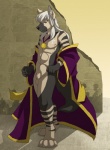 animal_genitalia anthro athletic athletic_anthro athletic_male balls casual_exposure clothed clothing digitigrade ear_piercing fur genitals jewelry looking_at_viewer male necklace open_clothing open_robe partially_clothed penis penis_tip piercing robe sheath solo tail jailbird osiris_(hyenafur) brown_hyena hyena mammal digital_media_(artwork) shaded