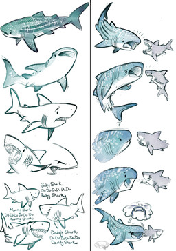 black_eyes blue_body blue_fin duo feral gills grey_body grey_fin jaws shark_tail simple_background spots white_background white_spots sharkie19 aquatic carpet_shark fish great_white_shark mackerel_shark shark whale_shark white_shark 2016 hi_res sequence