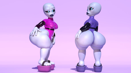 anthro big_butt black_sclera blue_eyes bodysuit bottom_heavy breasts butt clothing duo female footwear freckled_butt freckled_face freckles hairless hand_on_butt hands_on_hips huge_thighs lips looking_at_viewer looking_back male male/female noseless not_furry pear-shaped_figure platform_footwear pose pouting sandals shoes shortstack skinsuit smile thick_lips thick_thighs tight_clothing wide_hips stalwart_(artist) alien alien_humanoid humanoid rosewell_(stalwart) roswell_grey 16:9 3d_(artwork) 4k absurd_res digital_media_(artwork) hi_res widescreen