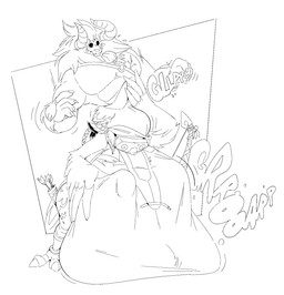 anthro armor beak belly big_belly bloated bow_(weapon) clothed clothing duo feathers feet fur horn huge_belly hyper hyper_belly imminent_death imminent_digestion imminent_vore male male/male male_pred mane muscular muscular_male muscular_taur neck_bulge onomatopoeia open_beak open_mouth oral_vore partially_clothed predator/prey quiver_(object) ranged_weapon rumbling_stomach shoulder_armor size_difference slim smaller_pred snout sound_effects swallowing talons text toes vore weapon winged_arms wings boot_(artist) breath_of_the_wild nintendo the_legend_of_zelda revali avian lynel rito taur 2022 hi_res monochrome sketch