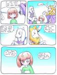 2016 aftertale ambiguous_gender anthro asgore_dreemurr asriel_dreemurr beard blonde_hair boss_monster_(undertale) bovid cape caprine chara_(undertale) clothing comic crown dialogue english_text facial_hair female goat hair headgear horn human loverofpiggies male mammal shirt teeth text topwear toriel undertale undertale_(series)