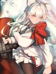 breasts clothing detailed_background female hair hoodie necktie nipple_outline red_eyes shield smile solo topwear white_hair eyyy arknights hypergryph studio_montagne rosa_(arknights) animal_humanoid bear humanoid mammal mammal_humanoid ursid_humanoid 2020 3:4 hi_res