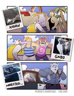anthro car clothed clothing cloud group hair male plant police police_car police_officer police_vehicle tail tree trio vehicle t0l0k andrew_(t0l0k) craig_(t0l0k) gabo_(t0l0k) pedro_(t0l0k) scott_(t0l0k) arthropod avian bird canid canine canis crab crustacean decapod felid giraffe giraffid human lion malacostracan mammal pantherine pelecaniform pelican wolf hi_res