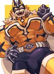 abs anthro bodysuit bulge cape clothing detailed_bulge genital_outline male mask muscular muscular_anthro muscular_male pecs penis_outline skinsuit solo spandex superhero tight_clothing keidoro_kemono lifewonders live_a_hero ryekie_(live_a_hero) felid mammal pantherine tiger hi_res