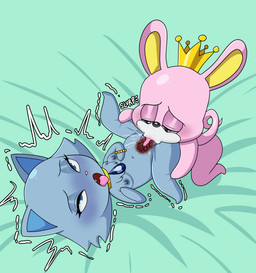 ahegao anthro black_eyes blue_body blue_eyes blue_fur bodily_fluids bracelet breasts cheek_tuft chibi clitoris collar crown cunnilingus curled_tail deep_cunnilingus duo ejaculation eyes_closed facial_markings facial_tuft female fur genital_fluids genitals half-closed_eyes head_markings headgear internal internal_vaginal jewelry leg_grab looking_pleasured lying male male/female markings muzzle_(marking) narrowed_eyes nipples on_back oral orgasm penetration pink_body pink_fur sex shortstack spread_legs spreading tail tongue tongue_out tongue_penetration tuft vaginal vaginal_fluids vaginal_squirting ninotrash jewelpet sanrio sega sega_fave king_(jewelpet) lapis_(jewelpet) bulldog canid canine canis domestic_cat domestic_dog felid feline felis mammal mastiff molosser russian_blue absurd_res hi_res
