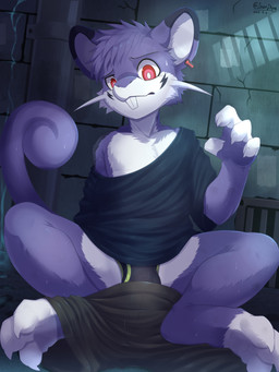 4_fingers after_transformation anthro barely_visible_genitalia barely_visible_penis black_clothing black_shirt black_topwear bottomwear bottomwear_down buckteeth bulge claws clothed clothing curled_tail ear_piercing finger_claws fingers flaccid front_view fur genitals hair kemono male partially_clothed penis piercing purple_body purple_fur purple_hair shirt shorts shorts_down sitting solo t-shirt tail teeth toe_claws topwear transformation underwear whiskers ivan-jhang nintendo pokemon generation_1_pokemon mammal pokemon_(species) rattata rodent 2025 3:4 absurd_res hi_res