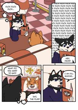 anthro dialogue diner duo love male male/male restaurant romantic romantic_couple speech_bubble text thoughts sagilmito canid canine canis domestic_dog fox husky mammal nordic_sled_dog spitz comic english_text hi_res story
