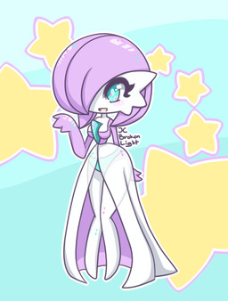 big_breasts blush breasts clothing dress female front_view knock-kneed panties solo standing translucent translucent_clothing translucent_dress underwear jcbrokenlight nintendo pokemon gardevoir generation_3_pokemon humanoid pokemon_(species)