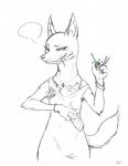 anthro biped bracelet candy cellphone clothed clothing dessert electronics female food fur jewelry lollipop phone simple_background smile solo standing teeth text white_background adam_bryce_thomas disney pack_street zootopia avo_(weaver) fan_character african_golden_wolf canid canine canis egyptian_wolf mammal 2016 digital_drawing_(artwork) digital_media_(artwork) english_text