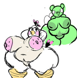 anthro anthrofied areola beak belly big_breasts big_butt black_eyes black_feather_hair black_hair black_tail black_tail_feathers breasts butt duo eyelashes feathers female front_view green_areola green_body green_ears green_nipples green_nose green_skin hair hands_behind_back hands_behind_head hands_behind_own_head huge_breasts huge_butt inverted_nipples looking_away mature_anthro mature_female multicolored_hair navel nipples non-mammal_breasts non-mammal_navel non-mammal_nipples nude orange_beak overweight overweight_anthro overweight_female pink_areola pink_feather_hair pink_hair pink_nipples pink_tail pink_tail_feathers pose simple_background standing tail tail_feathers thick_thighs three-quarter_view two_tone_feather_hair two_tone_hair two_tone_tail two_tone_tail_feathers white_background white_body white_feathers wide_hips filthyskull angry_birds rovio_entertainment sega matilda_(angry_birds) avian bird domestic_pig mammal pig_(angry_birds) suid suine sus_(pig) 2026 digital_media_(artwork) hi_res sketch