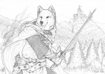 anthro armor banner belt black_nose bracers building castle chainmail cloak clothing detailed_background flag forest gauntlets gloves grass handwear kite_shield landscape leather male morninstar mountain outside plant pose rock rope shield sky smile smirk smoke solo surcoat templar tower tree window wood wood_shield simul canid canine canis mammal wolf 2010 greyscale monochrome