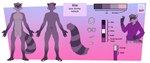 anthro clothing ear_piercing facial_piercing front_view gesture hand_gesture hoodie male mastectomy_scar nose_piercing piercing purple_body purple_eyes rear_view scar solo text topwear v_sign duskari7 mammal procyonid raccoon absurd_res english_text hi_res model_sheet trans_(lore)