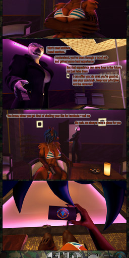 5_fingers anthro big_breasts blue_eyes bottomwear breasts brown_body brown_fur butt clothed clothed_anthro clothed_female clothing coat dancing dialogue dialogue_box duo female fingers footwear fur furniture greene117 half_naked humanoid_hands inside lothed multicolored_body multicolored_fur neon neon_lights panties pole shoes speech_bubble strip_club text topless topless_anthro topless_female topwear underwear xpasha122x petruz_(modeler) nyx_(petruz) sasha_(greene117) canid canine canis mammal marine pinniped seal wolf 3d_(artwork) absurd_res comic digital_media_(artwork) english_text hi_res