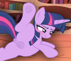 anus blush eyelashes female feral fur genitals horn library looking_away lying on_model on_side presenting presenting_anus presenting_vulva puffy_anus purple_body purple_eyes purple_fur raised_leg raised_tail smile solo tail vulva maseru friendship_is_magic hasbro my_little_pony mythology twilight_sparkle_(mlp) equid equine horse mammal mythological_creature mythological_equine pony unicorn 2026 absurd_res digital_drawing_(artwork) digital_media_(artwork) hi_res
