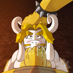 anthro asphyxiation bodily_fluids choking choking_on_cum choking_on_penis cum cum_inside cumming_in_mouth duo ejaculation eye_roll genital_fluids headpat male male/male musk nervous nervous_sweat oral oral_penetration penetration sweat sweatdrop nuknuks mario_bros nintendo undertale_(series) asgore_dreemurr bowser bovid caprine goat mammal reptile scalie turtle 1:1 hi_res