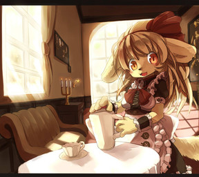 anthro blonde_hair clothed clothing female floppy_ears fur hair inside kemono maid_uniform solo uniform window yellow_body yellow_fur kishibe 2008