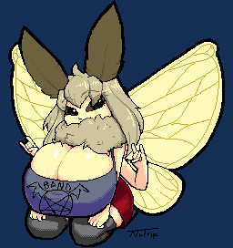 4_arms absolute_territory band_shirt big_breasts black_eyes bottomwear breasts cleavage clothed clothing dark_sclera devil_horns_(gesture) eyebrow_through_hair eyebrows female gesture hair hand_gesture hidden_mouth huge_breasts insect_wings kneeling lepidopteran_wings moth_antennae multi_arm multi_limb neck_tuft occult_symbol pentacle red_bottomwear red_clothing red_skirt shirt shortstack shortstack_female skindentation skirt solo star_(symbol) symbol tan_hair tank_top thick_thighs topwear translucent translucent_hair tuft wings notrip vivi_(notrip) arthropod domestic_silk_moth insect lepidopteran moth 2025 alpha_channel digital_media_(artwork) low_res pixel_(artwork) wplace_(artwork)