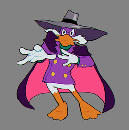 anthro beak cape clothing feet green_clothing green_shirt green_topwear grey_clothing grey_hat grey_headwear hat headgear headwear male membrane_(anatomy) meme_pose orange_beak purple_cape purple_clothing purple_mask purple_shirt purple_topwear shirt solo toes topwear webbed_feet tree_caballeros darkwing_duck disney ducktales anatid anseriform avian bird duck