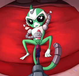 anal anal_masturbation anthro anus balls bed breath cybernetics dildo erection fucking_machine furniture genitals humanoid_genitalia humanoid_penis looking_at_viewer machine male masturbation panting penile penile_masturbation penis sex_toy simple_background solo toying_self red-9 super_robot_monkey_team_hyperforce_go otto_(srmthfg) cyborg haplorhine mammal monkey primate robot colored hi_res