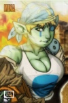 amber_eyes big_breasts breasts clothing eye_patch eyewear female hair looking_at_viewer not_furry orange_hair solo tight_clothing holimount blizzard_entertainment warcraft goblin humanoid hi_res