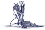 anthro arms_tied bound breasts ears_up female folded_wings hands_behind_back hooves kneeling nude side_boob simple_background slightly_chubby solo underhoof wing_bondage wings wings_tied snickerlewdles hasbro my_little_pony dusky_rose_(chaosreverent) bat_pony equid mammal sketch