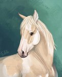 ambiguous_gender brown_eyes feral looking_away mane markings realistic simple_background solo spots spotted_body white_mane fihell equid equine horse mammal digital_media_(artwork) digital_painting_(artwork) hi_res portrait signature