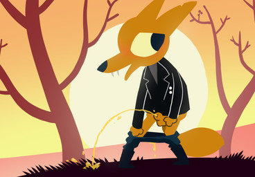 animal_genitalia anthro blush bodily_fluids bottomwear bottomwear_down clothed clothing footwear forest fully_sheathed fur genital_fluids genitals grass jacket looking_aside looking_away male male_peeing notched_ear omorashi open_mouth outside pants pants_down partially_clothed peeing plant public sheath shoes shy solo standing sun teeth topwear tree urine urine_stream watersports donner_(artist) night_in_the_woods gregg_lee canid canine fox mammal digital_media_(artwork)