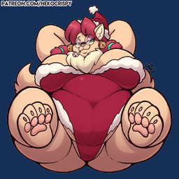 4_toes accessory anthro bedroom_eyes bell belly big_belly big_breasts big_butt breasts butt candy candy_cane christmas_clothing christmas_headwear clothed clothed_anthro clothed_female clothing colored_nails dessert ear_piercing eyeshadow eyewear feet female food fur glasses green_eyes hair hair_accessory hairband hands_behind_head hat headgear headwear holidays huge_breasts inviting jingle_bell leotard looking_at_viewer lying makeup mature_anthro mature_female nails narrowed_eyes neck_tuft on_back overweight overweight_anthro overweight_female pawpads paws piercing pink_eyeshadow presenting red_hair round_glasses santa_hat seductive smile smiling_at_viewer solo strapless_clothing strapless_leotard suggestive tail tan_body tan_fur teasing thick_thighs toes tuft nekocrispy christmas cindy_goldheart domestic_cat felid feline felis mammal 1:1 2025 alpha_channel hi_res