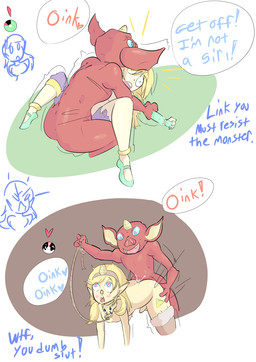 anthro bdsm clothed clothing collar crossdressing dominant female femboy forced genitals heart_eyes heart_symbol leash legwear male male/male mind_break orientation_play penis rape sex slave small_penis stockings straight_to_gay submissive text kittyodic breath_of_the_wild nintendo the_legend_of_zelda link blin_(tloz) bokoblin humanoid digital_media_(artwork) english_text hi_res sketch