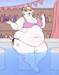 anthro bar belly beverage big_belly bikini bikini_bottom bikini_top black_nose blonde_hair breasts clothing container cup drinking_glass female floppy_ears fur furniture glass glass_container glass_cup grey_spots hair holding_beverage holding_object long_hair looking_at_viewer makeup mascara navel obese obese_anthro obese_female overweight overweight_anthro overweight_female pink_bikini pink_bikini_bottom pink_clothing pink_eyes pink_swimwear ponytail pool sitting sitting_on_stool smile solo spots stool swimwear thick_thighs two-piece_swimsuit underwear white_body white_fur wide_hips aucherr canid canine canis dalmatian domestic_dog mammal 2024 absurd_res hi_res