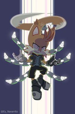 5_fingers anthro biped black_bottomwear black_clothing black_shorts blue_eyes boots bottomwear clothing cybernetic_leg cybernetic_limb cybernetics fingers floating flying footwear fur gloves handwear machine male shirt shoes shorts solo spinning_tails tail tail_motion text topwear yellow_body yellow_fur navarrito netflix sega sonic_prime sonic_the_hedgehog_(series) miles_prower tails_nine canid canine fox mammal 2024 artist_name cel_shading digital_drawing_(artwork) digital_media_(artwork) full-length_portrait portrait shaded signature