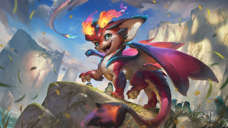 ambiguous_gender cloud day dutch_angle feral fire grass green_eyes group membrane_(anatomy) membranous_wings open_mouth outside plant red_body red_scales rock scales smile tail water wings rudy_siswanto league_of_legends mythology riot_games tencent smolder_(lol) avian bird dragon mythological_creature mythological_scalie scalie 2024 digital_media_(artwork) hi_res official_art
