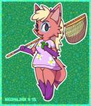 anthro blonde_hair female hair looking_at_viewer solo neonlink animal_crossing nintendo lola_(neonlink) canid canine fox mammal digital_media_(artwork)