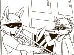 anthro black_nose brass_instrument cheek_tuft clothed clothing detailed_background duo eyebrows eyewear facial_tuft fur head_tuft holding_object hoodie inside male musical_instrument playing_music shirt standing sunglasses thick_eyebrows topwear trombone tuft wind_instrument saku1saya when_mama_isn't_home seiya_(saku1saya) canid canine canis domestic_dog mammal 2014 4:3 black_and_white meme monochrome