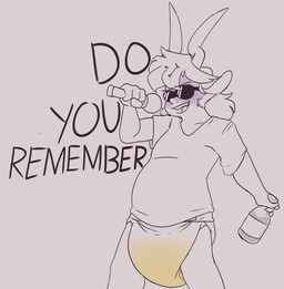 alcohol beer beverage blush bodily_fluids bottle clothed clothing container diaper diaper_fetish drunk electronics eyewear genital_fluids male microphone shirt singing solo substance_intoxication sunglasses t-shirt topwear unclean_diaper urine used_diaper wearing_diaper wet_diaper wetting cheetoeater conditional_dnp earth_wind_&_fire homestuck ms_paint_adventures zaptie_(cheetoeater) alien humanoid troll_(homestuck) meme