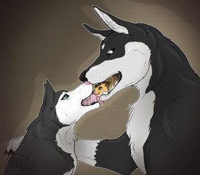 ambiguous/ambiguous ambiguous_feral ambiguous_gender black_body black_fur black_nose black_sclera blue_eyes bodily_fluids feral feral_on_feral french_kissing fur green_eyes group imminent_vore in_mouth inner_ear_fluff kissing licking_tongue pink_nose pink_tongue red_tongue saliva saliva_string side_view size_difference tongue trio tuft vore white_body white_eyes white_fur white_inner_ear_fluff sketchy_shelby canid canine mammal species_request hi_res