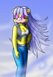 anthro blue_eyes bottomwear breasts cleavage clothed clothing denim denim_bottomwear denim_clothing ear_piercing female hair jeans long_hair pants piercing ring shirt solo tank_top topwear vest knownvortex archie_comics sega sonic_the_hedgehog_(archie) sonic_the_hedgehog_(comics) sonic_the_hedgehog_(series) mina_mongoose herpestid mammal mongoose